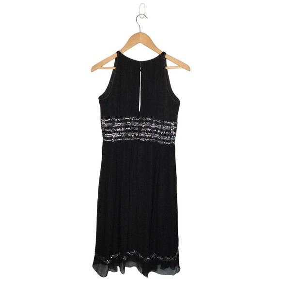 Adrianna Papell Evening Silk Beaded Sequined Sleeveless Cocktail Dress Black 6 - Picture 5 of 13